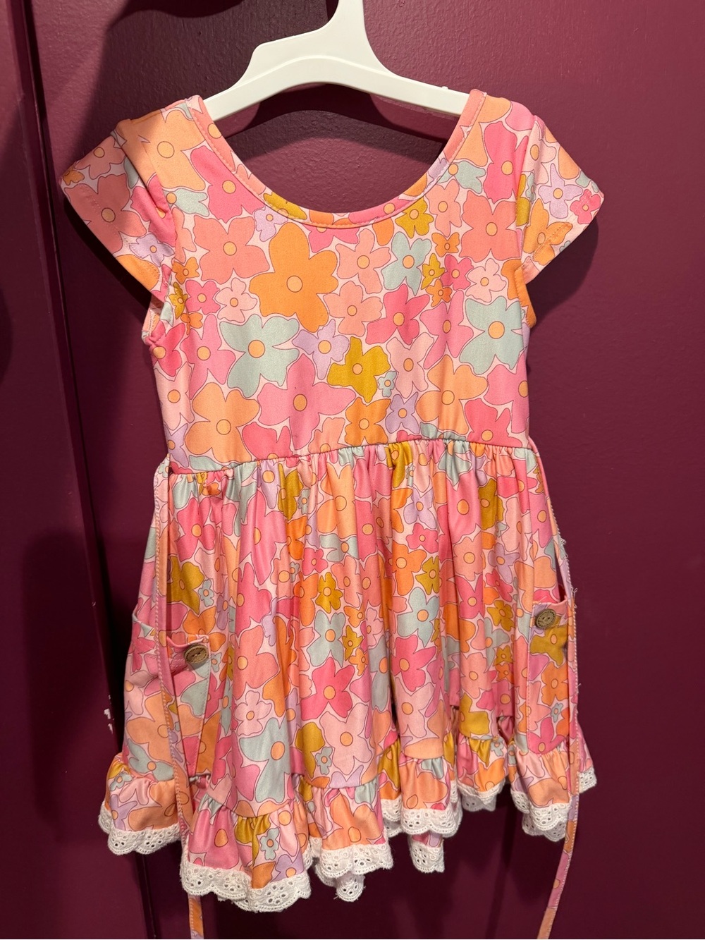 cheeky plum Pink & Orange Floral Pocket Dress